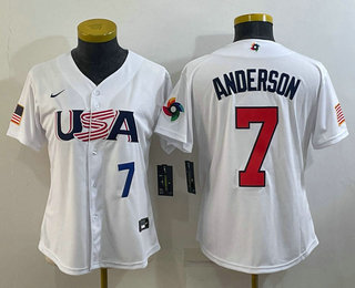 Womens USA Baseball #7 Tim Anderson Number 2023 White World Classic Stitched Jerseys->2023 world baseball classic->MLB Jersey